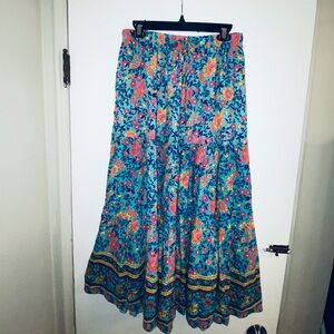 Boho Skirt L Multicolored Floral Flowing 3-Tiered Pull-On Fairy 70s Y2K